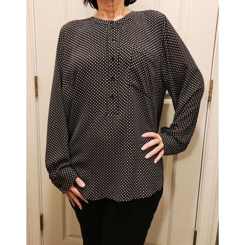 Lane Bryant Chiffon Blouse Pocket Black w/ White Dots Sz 18/20 NWOT